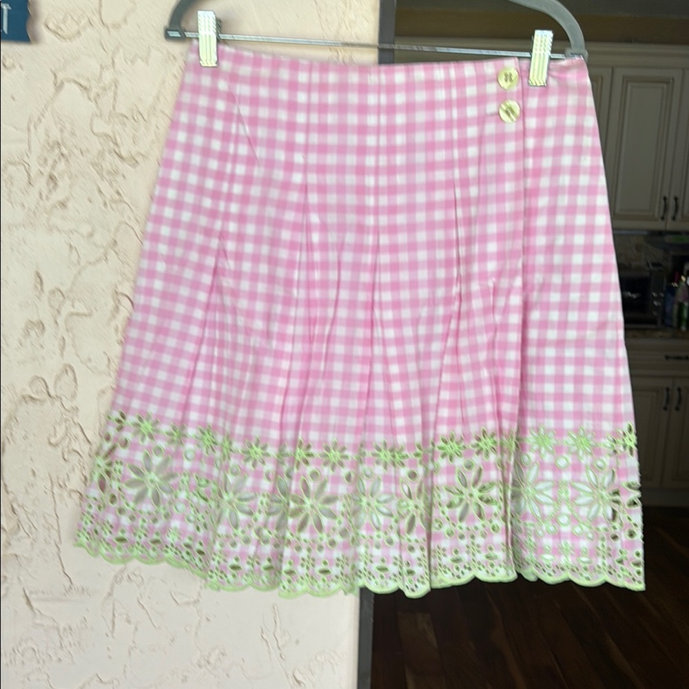 Lilly Pulitzer Pink and White Pleated A-Line Skirt